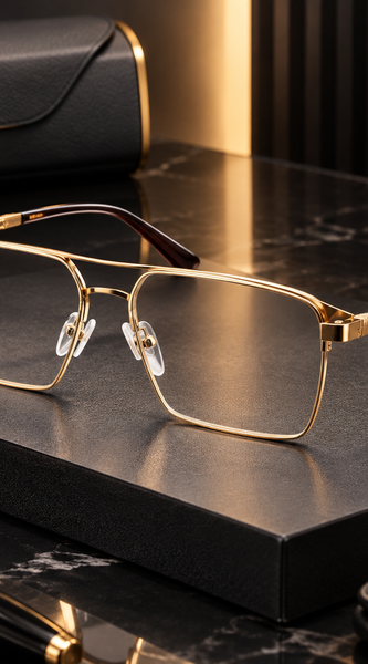 POLICE Gold Metal Square Aviator Glasses – Ribbed Temple Edition