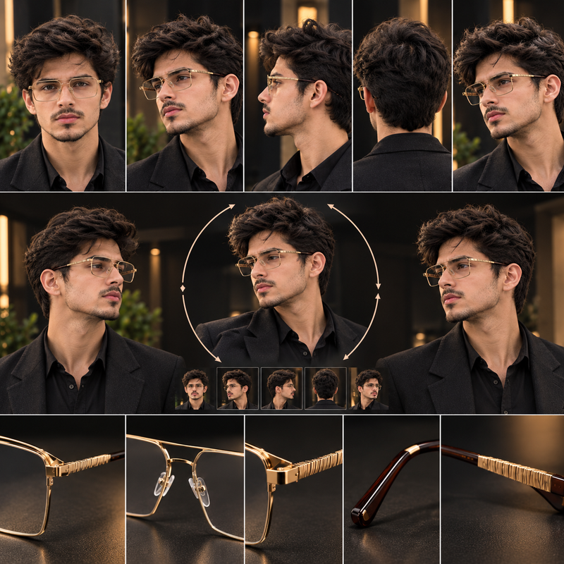 POLICE Gold Metal Square Aviator Glasses – Ribbed Temple Edition